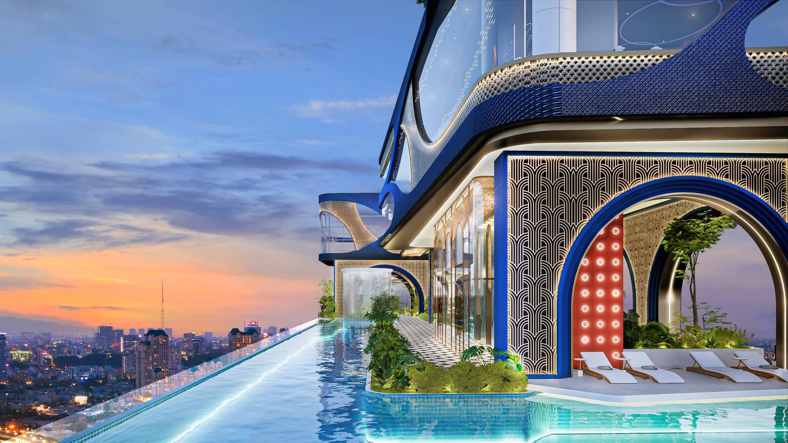 Vue de la piscine sur le toit a Time Square Phnom Penh