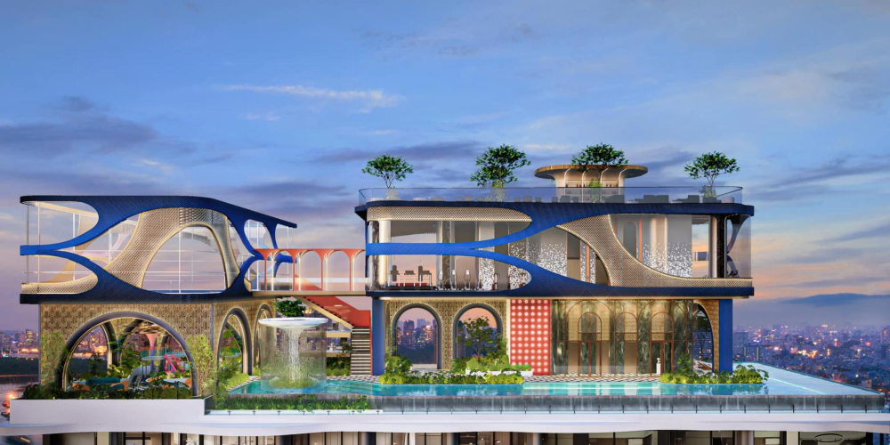 Vue de la piscine sur le toit a Time Square Phnom Penh